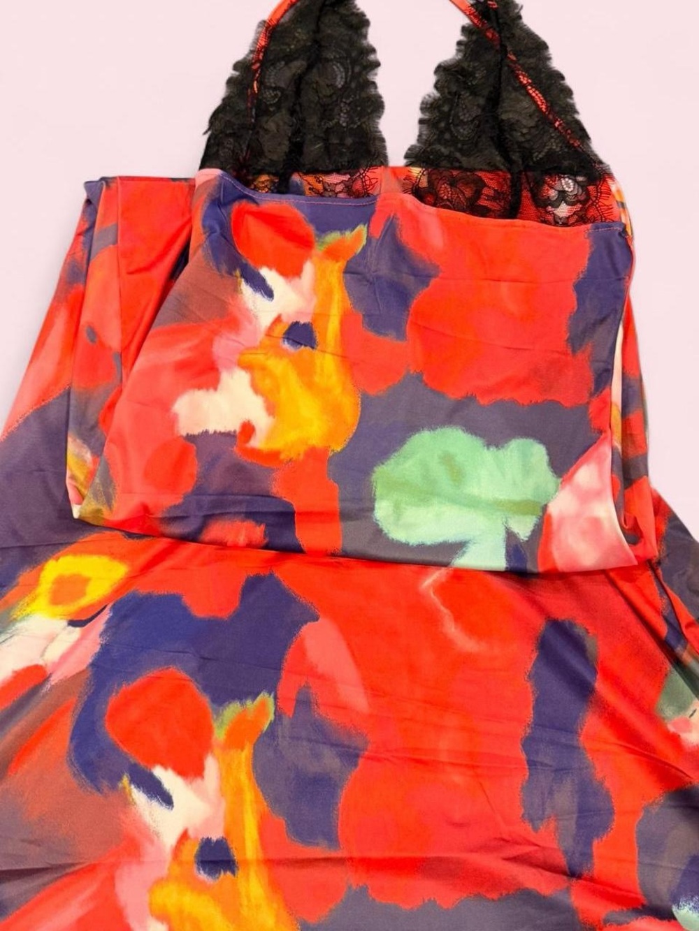 Vibrant Abstract Floral Halter Dress - Amazon Dress Red Multi